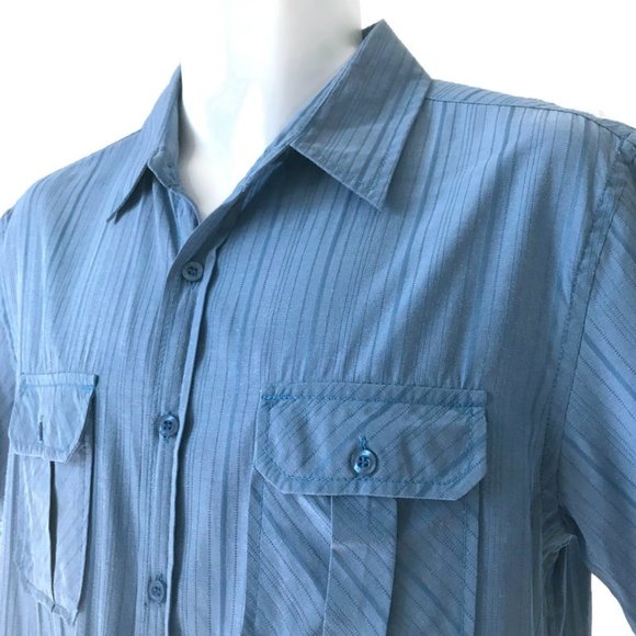 Vese  Men's Casual Blue Striped Short Sleeve Button Up Shirt " - Picture 5 of 10